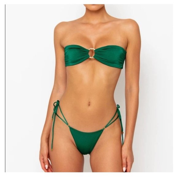 Sommer Swim Other - Sommer Swim Cece Bandeau and Dulce Side Tie Bottoms Bikini Set in Emerald Green